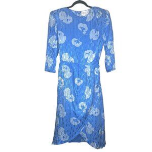 Vintage ELIZA SCOTT By Jerry Guttenberg Floral 100% Silk Dress 3/4 Sleeves Small
